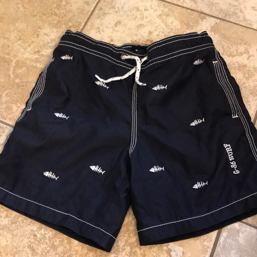 Gap kids navy blue fish bone swim trunks boys xs